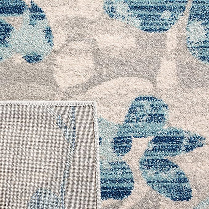 SAFAVIEH Evoke Collection 2'2" x 4' Grey/Light Blue EVK236J Floral Non-Shedding Living Room Bedroom Accent Rug