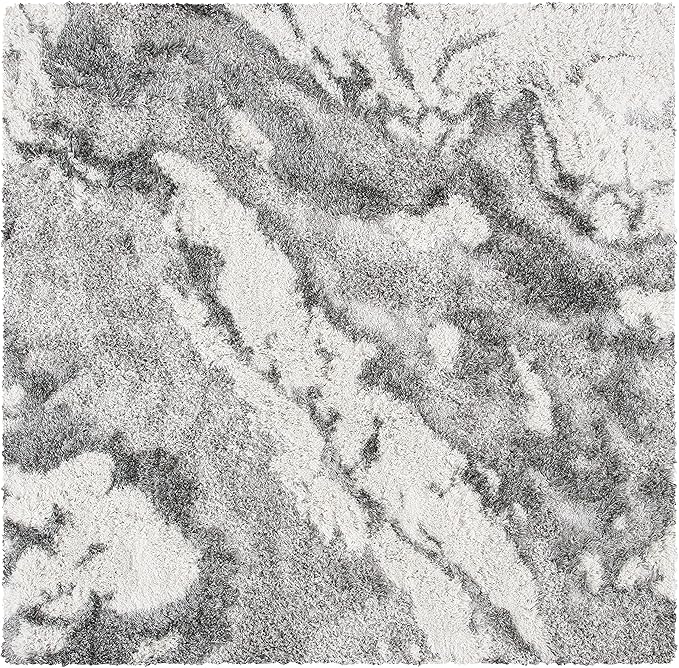 SAFAVIEH Horizon Shag Collection Area Rug - 11' Square, Grey/Ivory, Geometric Design, Ideal for High Traffic Areas in Living Room, Bedroom, Dining (HZN890F)
