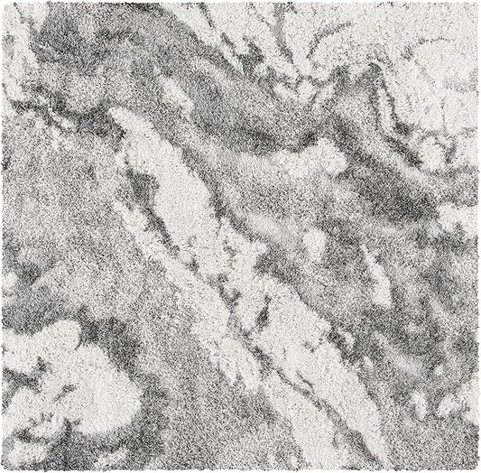 SAFAVIEH Horizon Shag Collection Area Rug - 9' Square, Grey/Ivory, Geometric Design, Ideal for High Traffic Areas in Living Room, Bedroom, Dining (HZN890F)