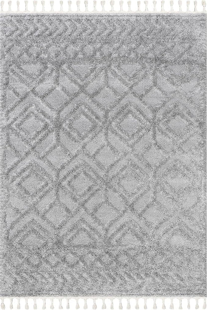 nuLOOM Akia Light Grey, 3' x 5', Geometric Lattice, Tasseled, Soft and Textured, High Traffic, Stain Resistant, Durable Area Rug for Bedroom, Living Room, Dining Space, Den, Foyer, Entryway