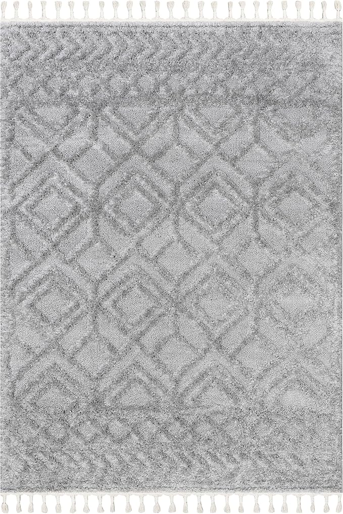 nuLOOM Akia Lattice High/Low Tassel Clearance Area Rug, 4x6, Light Grey
