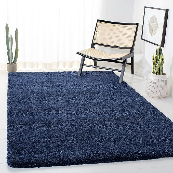 SAFAVIEH Milan Shag Collection Area Rug - 5'1" x 8', Navy, Solid Design, Non-Shedding & Easy Care, 2-inch Thick Ideal for High Traffic Areas in Living Room, Bedroom (SG180-7070)