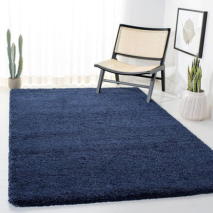 SAFAVIEH Milan Shag Collection Accent Rug - 4' x 6', Navy, Solid Design, Non-Shedding & Easy Care, 2-inch Thick Ideal for High Traffic Areas in Entryway, Living Room, Bedroom (SG180-7070)