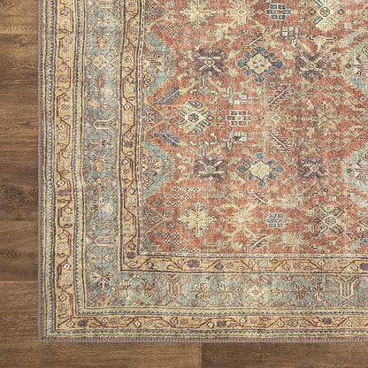 Bloom Rugs Washable Non-Slip 10 ft Runner - Terracotta/Mustard Traditional Runner for Entryway, Hallway, Bathroom, and Kitchen - Exact Size: 2.5' x 10'