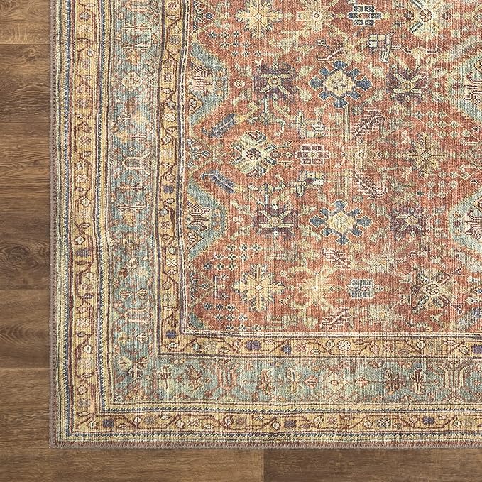 Bloom Rugs Washable Non-Slip 9' x 12' Rug - Terracotta/Mustard Traditional Area Rug for Living Room, Bedroom, Dining Room, and Kitchen - Exact Size: 9' x 12'