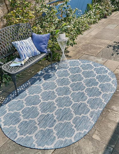 Unique Loom Outdoor Trellis Collection Area Rug - Trellis (Oval 7' 10" x 10' 0", Navy Blue/ Ivory)
