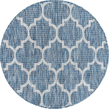 Unique Loom Outdoor Trellis Collection Area Rug - Trellis (Round 3' 3" x 3' 3", Navy Blue/ Ivory)