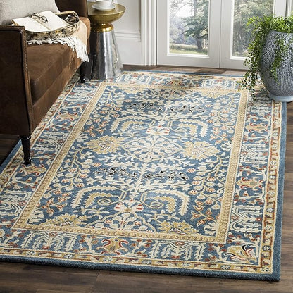SAFAVIEH Antiquity Collection Area Rug - 6' Square, Dark Blue & Multi, Handmade Traditional Oriental Wool, Ideal for High Traffic Areas in Living Room, Bedroom (AT64B)