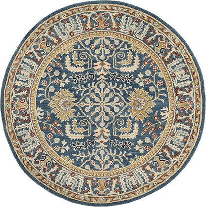 SAFAVIEH Antiquity Collection Area Rug - 6' Round, Dark Blue & Multi, Handmade Traditional Oriental Wool, Ideal for High Traffic Areas in Living Room, Bedroom (AT64B)