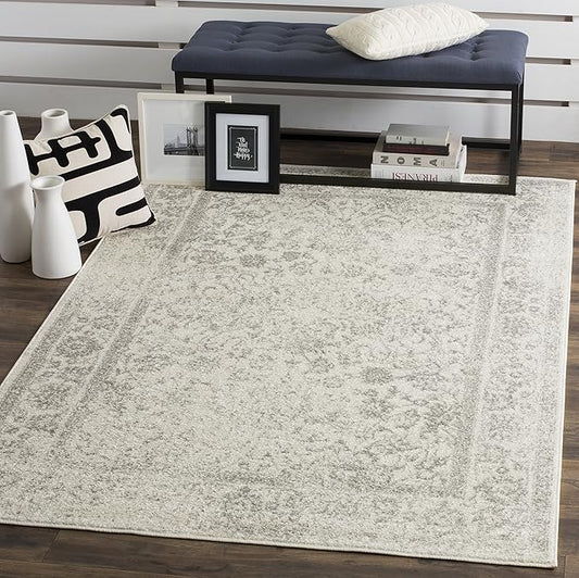 SAFAVIEH Area Rug 6x8 - Adirondack Collection - Ivory & Silver, Distressed Vintage Floral Design, Non-Shedding & Easy to Clean, Ideal for Living Room, Bedroom, Dining Space (ADR109C)