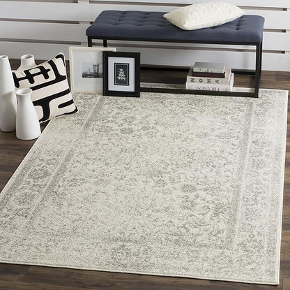 SAFAVIEH Area Rug 4x6 - Adirondack Collection - Ivory & Silver, Distressed Vintage Floral Design, Non-Shedding & Easy to Clean, Ideal for Living Room, Bedroom, Dining Space (ADR109C)