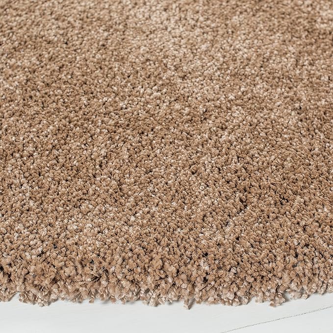 SAFAVIEH Milan Shag Collection Area Rug - 9' Round, Dark Beige, Solid Design, Non-Shedding & Easy Care, 2-inch Thick Ideal for High Traffic Areas in Living Room, Bedroom (SG180-1414)