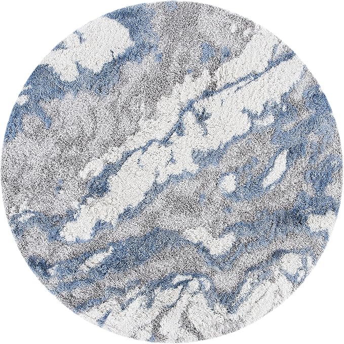 SAFAVIEH Horizon Shag Collection Area Rug - 11' Round, Grey & Blue, Modern Abstract Design, Plush 2.5-inch Thick, Ideal for High Traffic Areas in Living Room, Bedroom, Dining (HZN890G-11R)