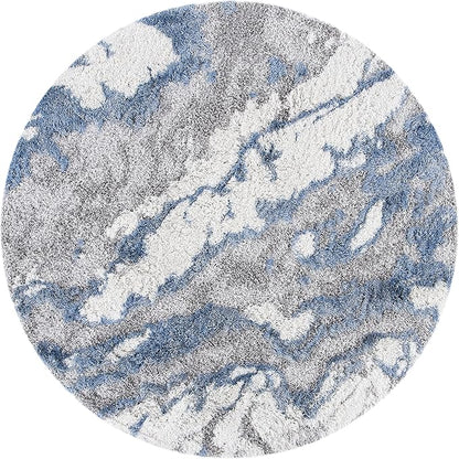 SAFAVIEH Horizon Shag Collection Area Rug - 3' Round, Grey & Blue, Modern Abstract Design, Non-Shedding & Easy Care, 2-inch Thick Ideal for High Traffic Areas in Living Room, Bedroom (HZN890G)