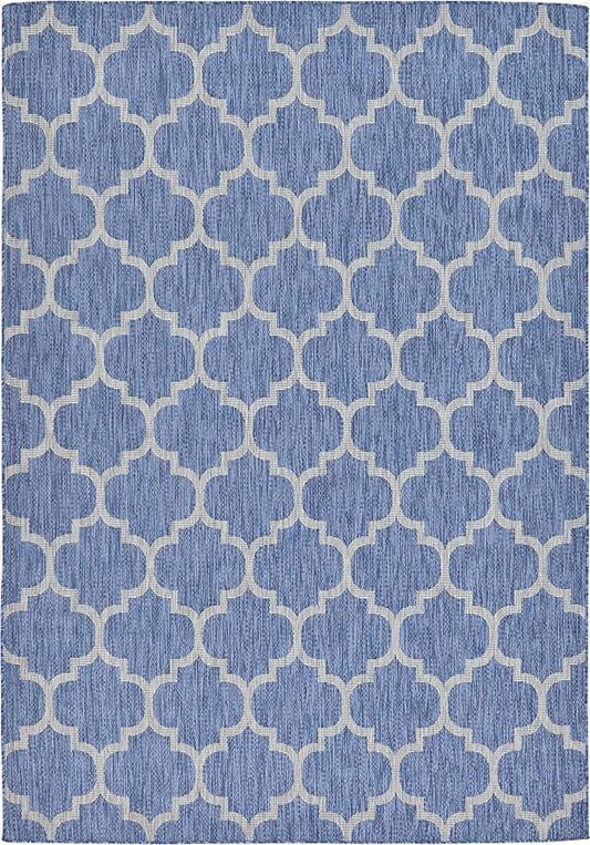 Unique Loom Outdoor Trellis Collection Area Rug (7' 1" x 10' Rectangle, Navy Blue/ Ivory)