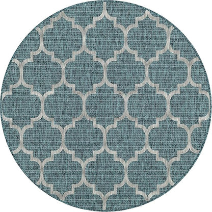 Unique Loom Outdoor Trellis Collection Area Rug (5' 1" Round, Teal/ Gray)