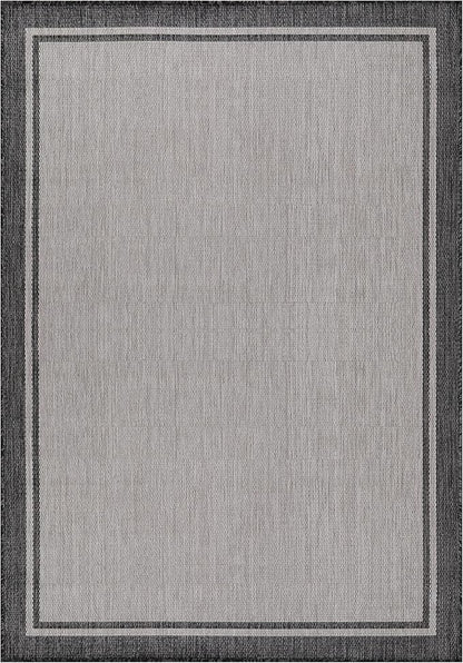 CAMILSON Indoor Outdoor Rug, 9x12 Bordered Gray Modern Area Rugs for Large Indoor and Outdoor Patios, Kitchen and Hallway Mats, Washable Porch Deck Outside Carpet (Bordered Grey, 9 x 12)