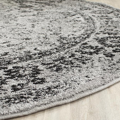 SAFAVIEH Adirondack Collection Area Rug - 4' Round, Grey & Black, Distressed Vintage Floral Design, Non-Shedding & Easy to Clean, Ideal for Living Room, Bedroom, Dining Space (ADR109B)