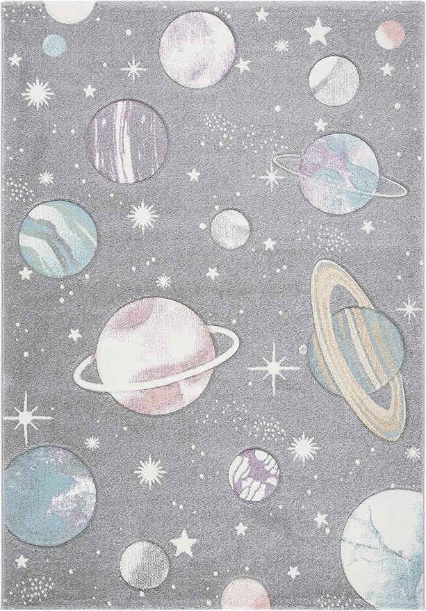 SAFAVIEH Carousel Kids Collection Area Rug - 6'7" x 9', Grey & Lavender, Non-Shedding & Easy Care, Ideal for High Traffic Areas for Boys & Girls in Playroom, Nursery, Bedroom (CRK103F)