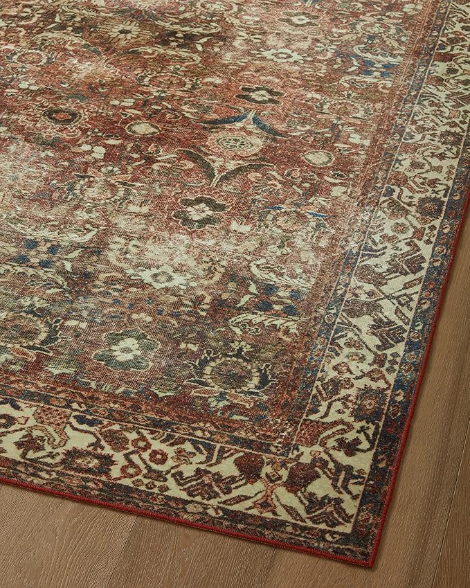 Loloi Magnolia Home by Joanna Gaines Banks Collection BAN-04 Brick/Ivory 3'-6" x 5'-6" .13" Pile Height, Machine Washable, Accent Rug