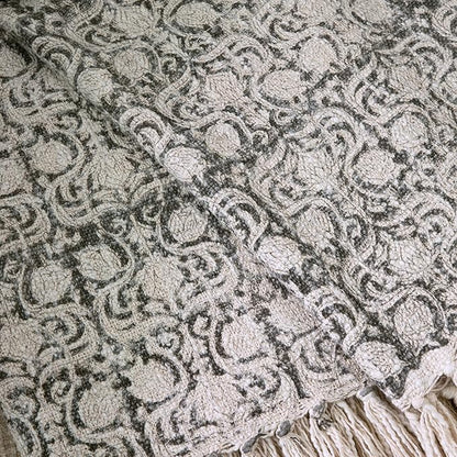 100% Pure Cotton Handblock Printed Throw Blanket, Soft 50" x 60" Fringed Floral Print Throw for Couch, Sofa, Chair, Bed - Cozy, Machine Washable, Comfortable Home Decor