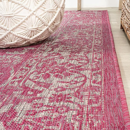 JONATHAN Y Weave Floral Indoor Outdoor Area Rug 5X8 Fuchsia/Light Gray, Tela Bohemian Textured for Backyard, Patio, Porch, Easy-Cleaning, High Traffic, Pet-Friendly, Non-Shedding (SMB100G-5)