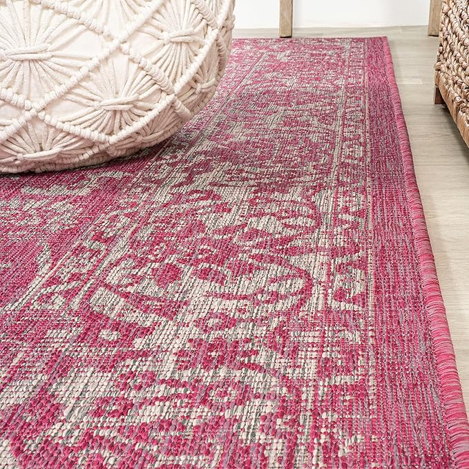 JONATHAN Y Weave Floral Indoor Outdoor Area Rug 3X5 Fuchsia/Light Gray, Tela Bohemian Textured for Backyard, Patio, Porch, Easy-Cleaning, High Traffic, Pet-Friendly, Non-Shedding (SMB100G-3)