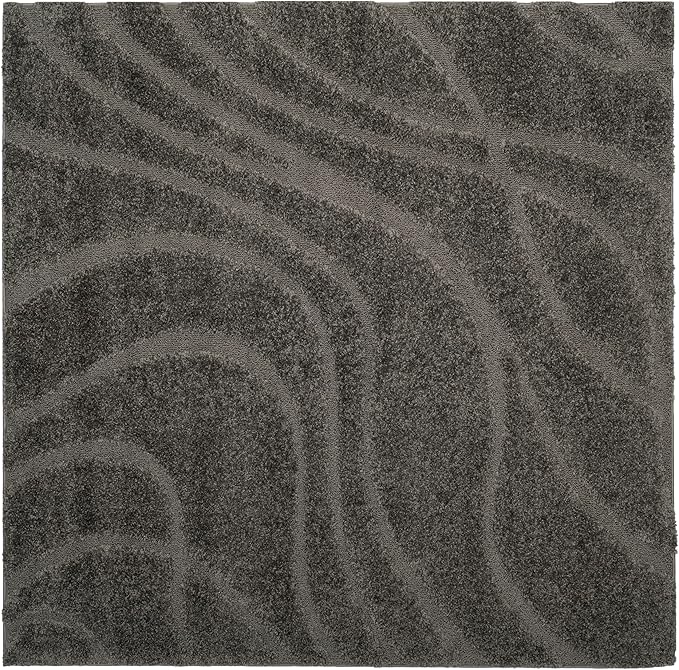 SAFAVIEH Florida Shag Collection Area Rug - 5' Square, Grey & Grey, Non-Shedding & Easy Care, 1.2-inch Thick Ideal for High Traffic Areas in Living Room, Bedroom (SG471-8080)