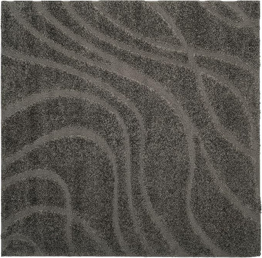 SAFAVIEH Florida Shag Collection Area Rug - 5' Square, Grey & Grey, Non-Shedding & Easy Care, 1.2-inch Thick Ideal for High Traffic Areas in Living Room, Bedroom (SG471-8080)