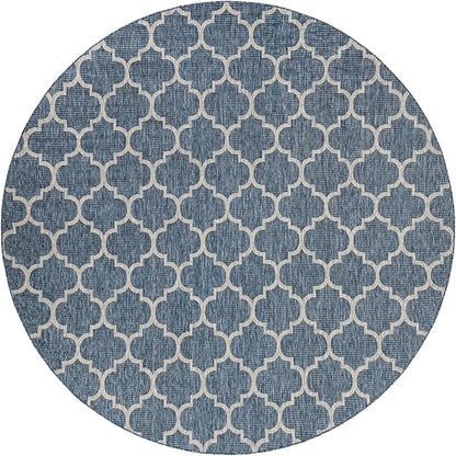 Unique Loom Outdoor Trellis Collection Area Rug (12' Round Navy Blue/Ivory)