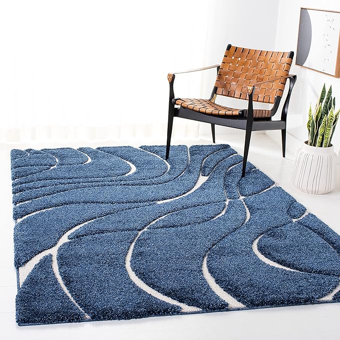 SAFAVIEH Florida Shag Collection Area Rug - 5'3" x 7'6", Navy & Ivory, Non-Shedding & Easy Care, 1.2-inch Thick Ideal for High Traffic Areas in Living Room, Bedroom (SG471-6512)