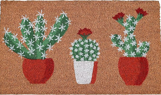 Coir Door Mats 17" X 30", Non-Slip Sturdy, PVC Backed Heavy Duty, Easy to Clean, Ideal for Door Entrance, Patio, Porch, Backyard, Garages, Sparkling Cactus