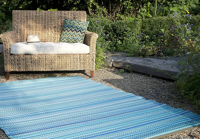 Fab Habitat Outdoor Rug - Waterproof, Fade Resistant, Crease-Free - Premium Recycled Plastic - Striped - Porch, Deck, Balcony, Hallway, Poolside - Cancun - Turquoise & Moss Green - 2.5 x 8 ft Runner
