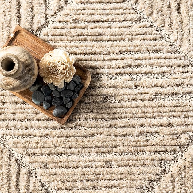nuLOOM Kerry Beige, 6' Round, Geometric, Soft and Cozy, High Traffic, Stain Resistant, Easy Clean, Durable Area Rug for Bedroom, Living Room, Dining Space, Den, Foyer, Entryway
