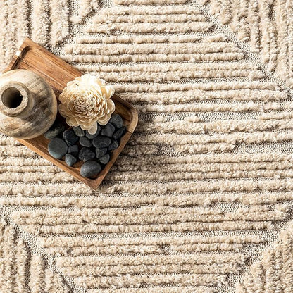 nuLOOM Kerry Beige, 6' Round, Geometric, Soft and Cozy, High Traffic, Stain Resistant, Easy Clean, Durable Area Rug for Bedroom, Living Room, Dining Space, Den, Foyer, Entryway