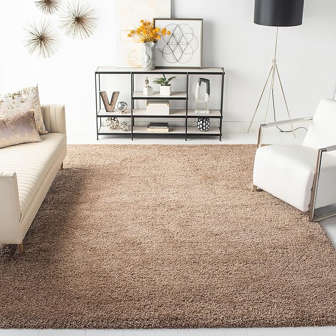 SAFAVIEH Milan Shag Collection Area Rug - 8'6" x 12', Dark Beige, Solid Design, Non-Shedding & Easy Care, 2-inch Thick Ideal for High Traffic Areas in Living Room, Bedroom (SG180-1414)