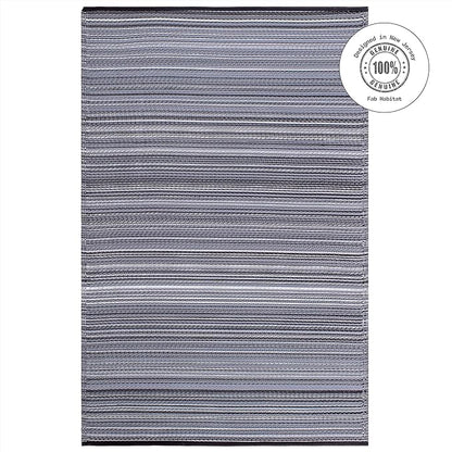 Fab Habitat Outdoor Rug - Waterproof, Fade Resistant, Crease-Free - Premium Recycled Plastic - Striped - Patio, Porch, Deck, Balcony - Cancun - Midnight - 5 x 8 ft