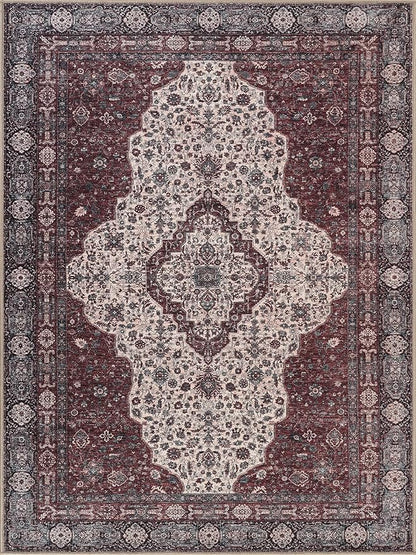 Bloom Rugs Washable Non-Slip 5' x 7' Rug - Red/Green/Cream Traditional Medallion Area Rug for Living Room, Bedroom, Dining Room, and Kitchen - Exact Size: 5' x 7'