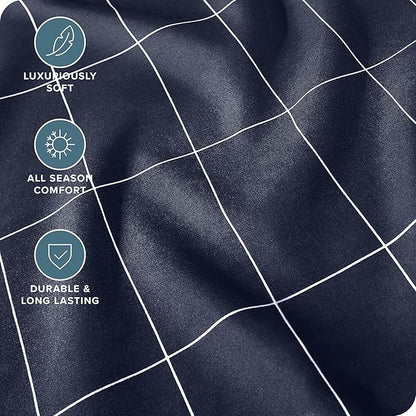 Bare Home Fitted Bottom Sheet Twin Size - Premium 1800 Microfiber - Ultra-Soft Hotel Luxury - Deep Pocket - Durable and Long Lasting (Twin, Grid - Midnight Blue/White)