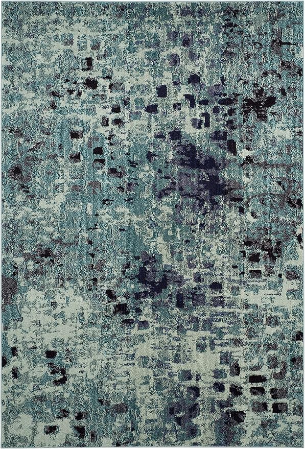 SAFAVIEH Monaco Collection Accent Rug - 4' x 5'7", Light Blue & Multi, Abstract Watercolor Design, Non-Shedding & Easy Care, Ideal for High Traffic Areas in Entryway, Living Room, Bedroom (MNC225J)