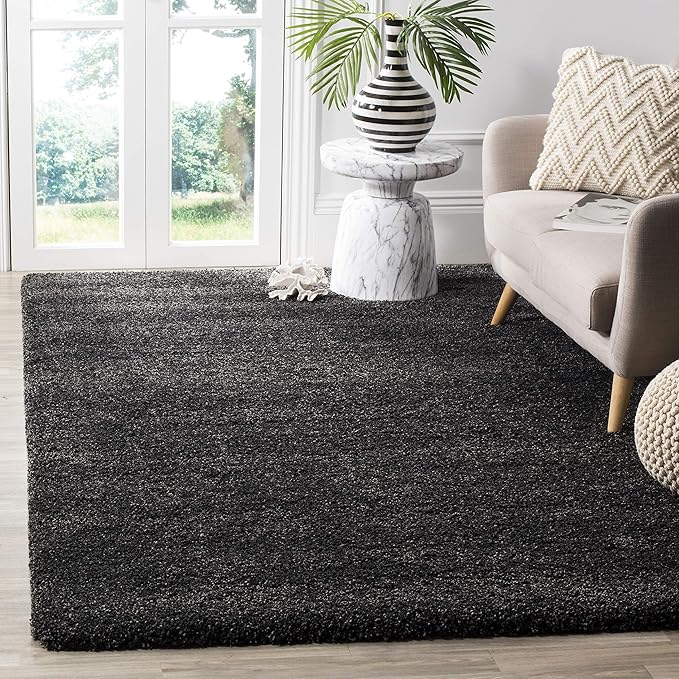 SAFAVIEH Milan Shag Collection Area Rug - 8' x 10', Dark Grey, Solid Design, Non-Shedding & Easy Care, 2-inch Thick Ideal for High Traffic Areas in Living Room, Bedroom (SG180-8484)