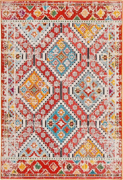 SAFAVIEH Madison Collection Area Rug - 10' x 14', Rust & Pink, Boho Diamond Distressed Design, Non-Shedding & Easy Care, Ideal for High Traffic Areas in Living Room, Bedroom (MAD418Q)