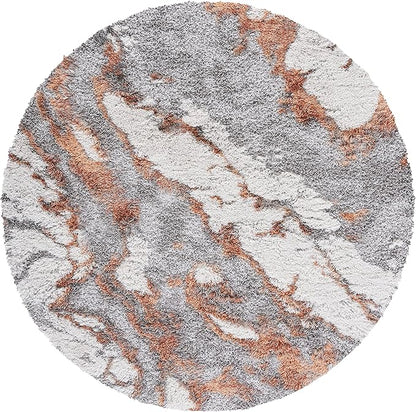 SAFAVIEH Horizon Shag Collection Area Rug - 8' Round, Grey & Rust, Modern Abstract Design, Non-Shedding & Easy Care, 2-inch Thick Ideal for High Traffic Areas in Living Room, Bedroom (HZN890P)
