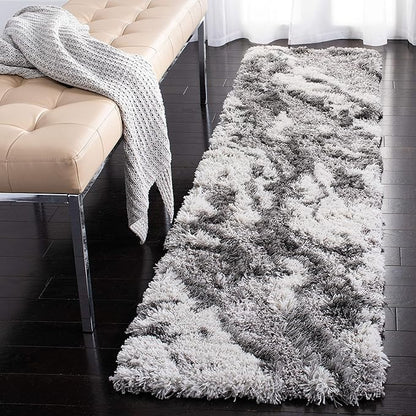 SAFAVIEH Horizon Shag Collection Runner Rug - 2' x 9', Grey & Ivory, Modern Abstract Design, Non-Shedding & Easy Care, 2-inch Thick Ideal for High Traffic Areas in Living Room, Bedroom (HZN890F)