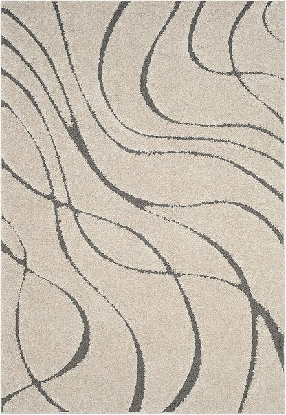 SAFAVIEH Florida Shag Collection Area Rug - 5'3" x 7'6", Cream & Grey, Non-Shedding & Easy Care, 1.2-inch Thick Ideal for High Traffic Areas in Living Room, Bedroom (SG471-1180)