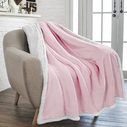 PAVILIA Sherpa Fleece Throw Blanket for Couch, Light Pink, Plush Soft Fuzzy Sofa Blanket, Cozy Reversible Winter Throw for Women Men, 50x60 Inches