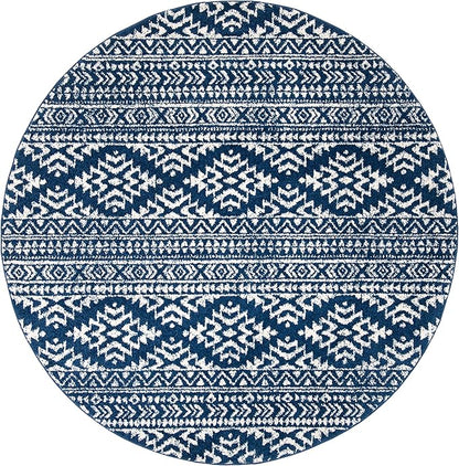 SAFAVIEH Tulum Collection Area Rug - 10' Round, Navy & Ivory, Moroccan Boho Tribal Design, Non-Shedding & Easy to Clean, Ideal for Living Room, Bedroom, Dining Space (TUL272N)