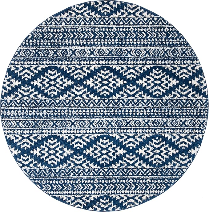 SAFAVIEH Tulum Collection Area Rug - 3' Round, Navy & Ivory, Moroccan Boho Tribal Design, Non-Shedding & Easy to Clean, Ideal for Entryway, Foyer, Accent Space, Bedroom (TUL272N)