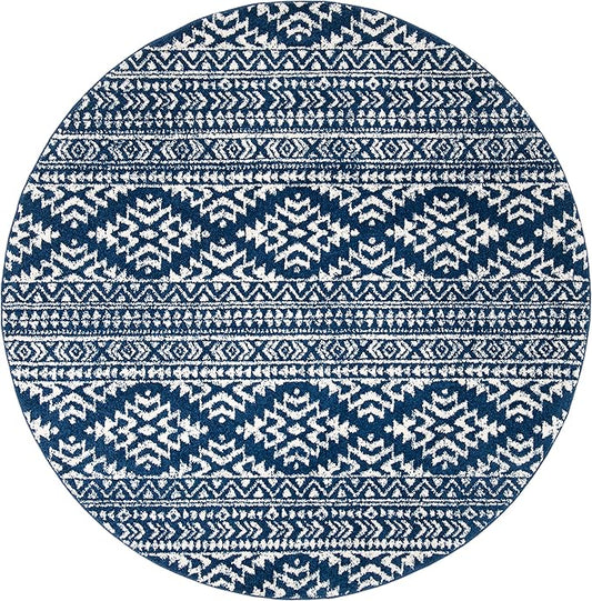 SAFAVIEH Tulum Collection Area Rug - 12' Round, Navy & Ivory, Moroccan Boho Tribal Design, Non-Shedding & Easy to Clean, Ideal for Living Room, Bedroom, Dining Space (TUL272N)