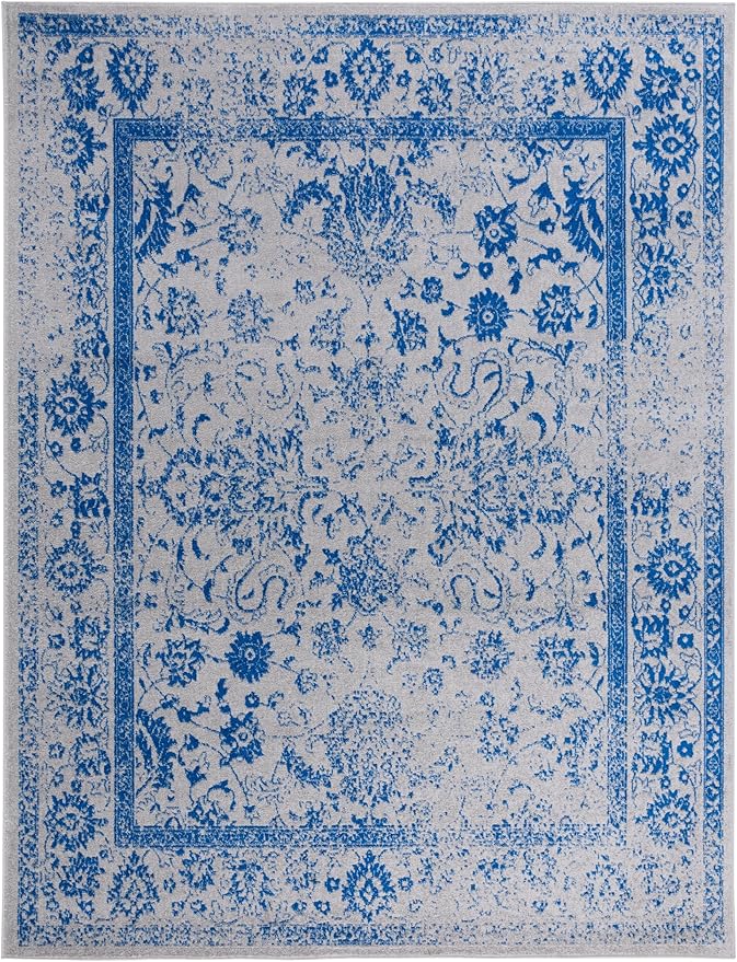 SAFAVIEH Area Rug 10x14 - Adirondack Collection - Large - Grey & Blue, Distressed Vintage Floral Design, Non-Shedding & Easy to Clean, Ideal for Living Room, Bedroom, Dining Space (ADR109A)